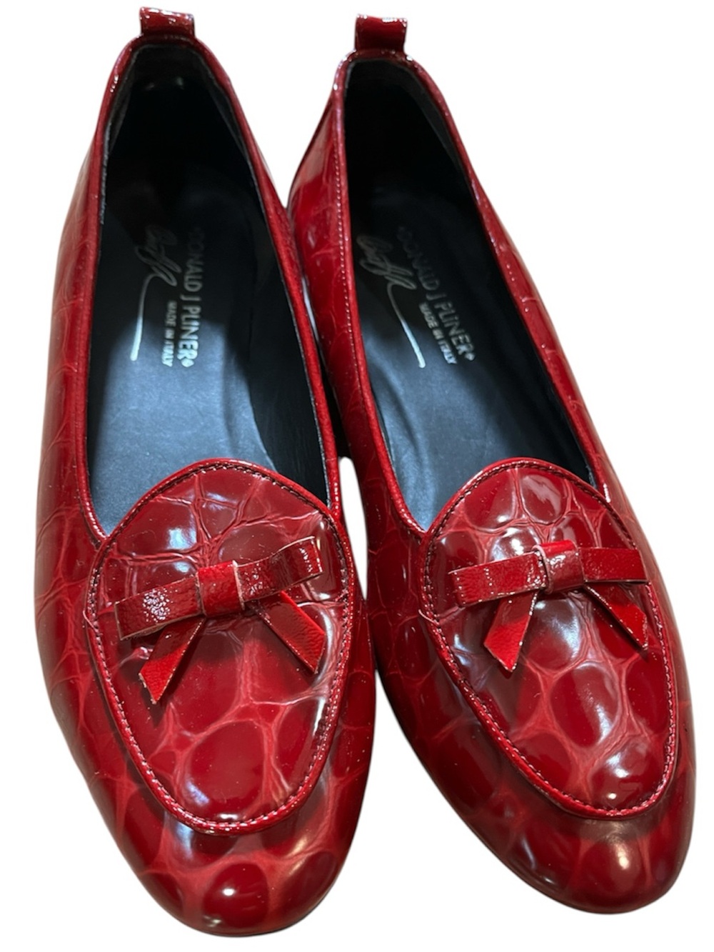 DONALD J PLINER CALI CROC PATENT LEATHER BOW LOAFER FLATS RED SZ 6 MADE IN ITALY